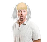 XNIVUIS Peluca Blanca Peluca Calva Peluca de Abuelo Disfraz de Abuelo Peluca Hombre Peluca Semicalva Peluca de Profesor Científico Peluca de Disfraz Hombre para Halloween Carnaval Fiesta (Blanco)