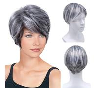 XNIVUIS Pelucas Cortas de Cabello Humano Plateado Gris para Mujeres, Peluca Corta, Peluca de Pelo Corto para Mujer, Pelo Corto Mujer Pelucas para Mujeres con Flequillo para Cosplay diario (1 Pcs)