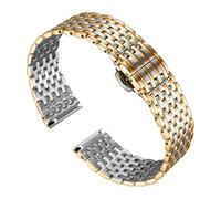 XNJIADVSY Correa de reloj acero inoxidable compatible con OB DW Longines L4 Cómoda usar hebilla mariposa doble presión 14 mm 16 18 20(Silver gold,18mm)