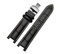 XNJIADVSY Correa de reloj de cuero con muesca compatible con el calendario perpetuo CB0164-17E for hombre, correa de pulsera Cattle Belt CB0160-18A, color negro y marrón.(Black white-silver B)