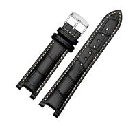 XNJIADVSY Correa de reloj de cuero con muesca compatible con el calendario perpetuo CB0164-17E for hombre, correa de pulsera Cattle Belt CB0160-18A, color negro y marrón.(Black white-silver A)