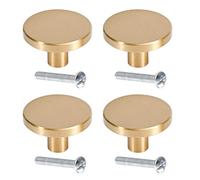 XNJIHWA 4Piezas Pomos Dorados Latón Redondo Armario Pomo Armario Dorado Pomos Dorados Redondo para Muebles,Armarios,Puertas,Cajones y Cómodas,con Tornillos,32mm x 25mm