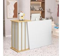 XNKLPY Pequeño Mostrador de Recepción Moderno, Mostradores para Tiendas con Espacio de Almacenamiento, Mueble Recepción con Cajones con Cerradura y Estantes Abiertos para Salón Hotel A 100cm