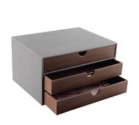 XNONE Caja de almacenamiento para escritorio de oficina con 3 compartimentos cerrados de tamaño A4, caja de almacenamiento de PU, organizador de joyas, organizador de cosméticos, abertura en forma de
