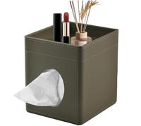 XNONE Funda para Caja de Pañuelos Cuadrada Soporte para Caja de Pañuelos de Piel Sintética Organizador de Pañuelos Faciales con Bandeja de Almacenamiento para Baño, Tocador, Dormitorio, Oficina, Coche