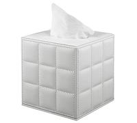 XNONE Juego de caja de pañuelos cuadrada, tapa de caja de pañuelos, caja de almacenamiento para servilletas, hogar, oficina, hotel, restaurante (línea blanca de cuadrícula)