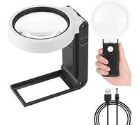 Xnourney Lupa 30X 40X con luz y soporte, lupa luminosa LED portátil de pie, lupa de lectura plegable con para las personas mayores leer, monedas, sellos, tarjeta, joyas, cierre el trabajo