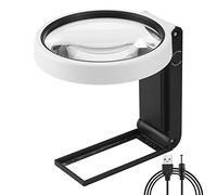 Xnourney Lupa grande de 4.33 pulgadas, 10 x 30 aumentos con luz y soporte, lupa de mano iluminada con LED de pie, lupa de lectura plegable para personas mayores leer, punto de cruz, mapa, joyas