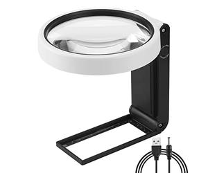Xnourney - Lupa grande de 4,35 en 10 x 30 x con luz y soporte, LED portátil de pie, plegable para personas mayores, lectura, punto de cruz, tarjeta, joyas