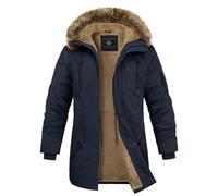 Xnova Abrigo Largo Hombre Invierno Chaqueta Parka con Forro Polar Cálido Cazadora de Algodón con Capucha y Cremallera Chaquetones Termicas con Cuello de Piel Desmontable, Azul Marino, L