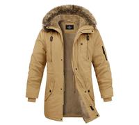 Xnova Abrigo Largo Hombre Invierno Chaqueta Parka con Forro Polar Cálido Cazadora de Algodón con Capucha y Cremallera Chaquetones Termicas con Cuello de Piel Desmontable, Caqui, XL