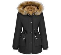 Xnova Abrigos Parka Mujer Invierno de Forro Polar Chaquetas Impermeable Largo Chaquetones Termica de Cremallera con Capucha de Pelo Sintetico Cazadora Cálido Gruesa, Negro, L