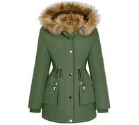 Xnova Abrigos Parka Mujer Invierno de Forro Polar Chaquetas Impermeable Largo Chaquetones Termica de Cremallera con Capucha de Pelo Sintetico Cazadora Cálido Gruesa, Verde Militar, M