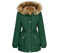 Xnova Abrigos Parka Mujer Invierno de Forro Polar Chaquetas Impermeable Largo Chaquetones Termica de Cremallera con Capucha de Pelo Sintetico Cazadora Cálido Gruesa (Verde, M)
