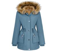 Xnova Abrigos Parka Mujer Invierno de Forro Polar Chaquetas Impermeable Largo Chaquetones Termica de Cremallera con Capucha de Pelo Sintetico Cazadora Cálido Gruesa (Azul, L)