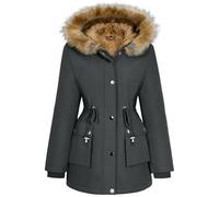 Xnova Abrigos Parka Mujer Invierno de Forro Polar Chaquetas Impermeable Largo Chaquetones Termica de Cremallera con Capucha de Pelo Sintetico Cazadora Cálido Gruesa (Gris, S)