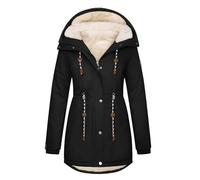 Xnova Abrigos Parka Mujer Invierno Largo Chaquetas de Forro Polar de Algodón Chaquetón Termica Felpa con Capucha de Pelo Sintetico Cazadoras Talla Grande Cálido, Negro, S