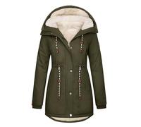 Xnova Abrigos Parka Mujer Invierno Largo Chaquetas de Forro Polar de Algodón Chaquetón Termica Felpa con Capucha de Pelo Sintetico Cazadoras Talla Grande Cálido, Verde Militar, M