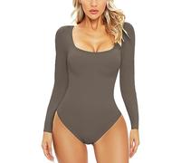 Xnova Body Mujer Manga Larga Collar U Jumpsuit Color Sólido Elegante Mono Básicos Sexy Chic Body Moldeador Reductor Mujer Lencería Corsé, Gris, M