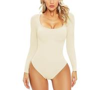 Xnova Body Mujer Manga Larga Collar U Jumpsuit Color Sólido Elegante Mono Básicos Sexy Chic Body Moldeador Reductor Mujer Lencería Corsé, Blanco, S