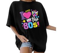 Xnova Camisetas Oversize Manga Corta Mujer Verano con Cuello Redondo Tops Mujer Algodon Talla Grande Tshirt Basicas de Algodon Ropa Casual Primavera, J-Negro, L