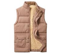 Xnova Chaleco Hombre con Forro Polar Casual Chaqueta sin Mangas Invierno, Cálido Fleece Vest Chalecos con Bolsillo y Cremallera (Caqui, M)
