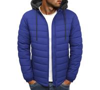 Xnova Chaqueta Acolchada Hombre Invierno Ligera Impermeable Cazadoras Entretiempo con Cremallera Chaquetas Softshell de Plumas Plumiferos Sudadera con Capucha Desmontable, Azul, L