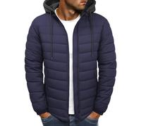 Xnova Chaqueta Acolchada Hombre Invierno Ligera Impermeable Cazadoras Entretiempo con Cremallera Chaquetas Softshell de Plumas Plumiferos Sudadera con Capucha Desmontable, Azul Marino, XXL
