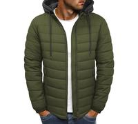 Xnova Chaqueta Acolchada Hombre Invierno Ligera Impermeable Cazadoras Entretiempo con Cremallera Chaquetas Softshell de Plumas Plumiferos Sudadera con Capucha Desmontable, Verde Militar, XXL