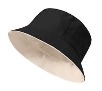 Xnova Sombrero de Pescador para el Sol Unisex, Reversibles Bucket Hat Algodón Plegables, Ligero Cabezas Grandes Cubo Sombreros de Playa Senderismo para Hombres Mujeres (Negro-Beige, L:60-62cm)