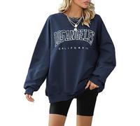 Xnova Sudaderas Mujer Y2K Los Angeles Monograma Manga Larga Cuello Redondo Sudadera sin Capucha Amplio Básico Chic Modernos Jerseys Mujer, Azul Marino, M