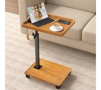 XNSDXV C Mesa auxiliar de mesa de altura ajustable, mesa giratoria de 360° para espacios pequeños, mesas de sofá que se deslizan debajo, mesas auxiliares en forma de C, sala de estar y dormitorio para