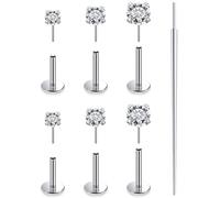 Xnsjeyy Pendientes de titanio F136 de 20 G, 18 G, 16 G, sin rosca, parte trasera plana, para nariz, tragus, hélice, caracola, lóbulo, cartílago, medusa, labio, mordedura de serpiente, monroe, piercing