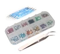 Xnuiasqe 3000 puntas de diamantes de imitación de uñas de 2 mm, 12 colores, 5 pinzas de 2 vías para punteado