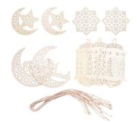 Xnuiasqe Adorno Colgante de Madera de 9 Piezas DecoracióN Hueca de RamadáN Forma de Luna Estrella Viento Luz Colgante Adorno Decoraciones de Fiesta Eid