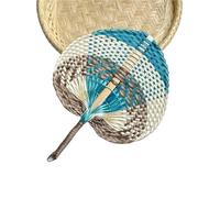 XNXYZABCE Abanicos de paja trenzada, Hand Woven Straw Fan Multicolor(Blue-22X30CM)