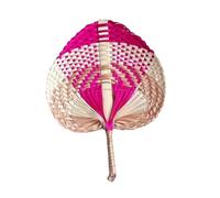 XNXYZABCE Abanicos de paja trenzada, Hand Woven Straw Fan Multicolor(Pink-22X30CM)