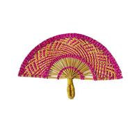 XNXYZABCE Abanicos de paja trenzada, Hand-woven Straw Fan Semicircular Sea Grass Raffia Palm Leaf Multicolor(Rose Red)