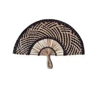 XNXYZABCE Abanicos de paja trenzada, Hand-woven Straw Fan Semicircular Sea Grass Raffia Palm Leaf Multicolor(Black)