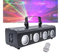 XNZJHPP Luz Maser óptica LED de 4 Ojos. Luz de Discoteca móvil con Flash de 15W, luz de Control de Voz con rotación de 180° con Control Remoto, luz de Escenario para Fiesta, Discoteca