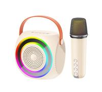XO Altavoz Bluetooth inalámbrico y micrófono de karaoke - 10 W de potencia con luz RGB, soporte de tarjeta TF y USB, sistema de audio portátil (11,2 x 7,8 x 11,3 cm), color beige
