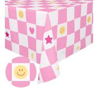 xo, Fetti Preppy Checker - Mantel Lavable de 9 pies | Decoraciones para Fiestas de cumpleaños, Suministros para Despedida de Soltera Sonriente, Baby Shower arcoíris, Preppy Pastel, vajilla