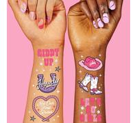 xo, Fetti Tatuajes temporales para fiesta de cumpleaños de Rodeo, 46 estilos plateados, decoraciones de cumpleaños, accesorio de vaquera Giddy Up, recuerdo temático del Oeste de Rodeo, regalo de