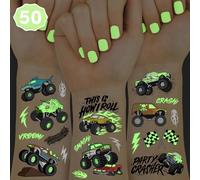 xo, Fetti Tatuajes temporales que brillan en la oscuridad, 50 estilos de papel de aluminio, decoraciones de fiesta de cumpleaños de camiones, recuerdos de fiesta de camión para niños, tatuajes de