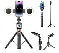 XO Simple is Beauty Palo selfie inteligente de 170 cm - Palillo de selfie multifuncional con diseño de trípode, 2 anillas, mando a distancia inalámbrico, pantalla digital y soporte para espejo de