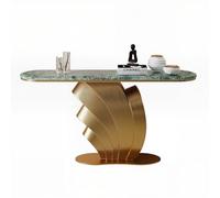 XOBRJQZ Mesa de Consola Mármol Natural Lujo, Base de Acero INOX 304 Oro Cepillado, Mueble Entrada Estrecho para Recibidor Salón(138x35x85cm)