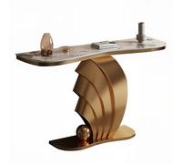 XOBRJQZ Mesa de Consola Mármol y Oro, Base de Acero Inoxidable 304, Mesa de Entrada de Lujo Estilo Art Déco, Mueble Auxiliar Geométrico Moderno para Salón y Pasillo(120x40x85cm)
