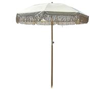 XOBRJQZ Sombrilla de Jardín con Flecos de 200 cm, Parasol de Mesa UPF 50+, 8 Varillas de Fibra de Vidrio Mástil de Madera Maciza para Balcón, Jardín, Césped