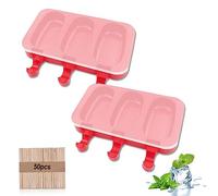 xocome 2 Moldes Helados Silicona, con 3 Cavidades y 50 Palos de Madera, sin BPA, molde para helado con tapa, para Niños, Adultos, Postre, Chocolate, Bricolaje (Rojo) (K19B)
