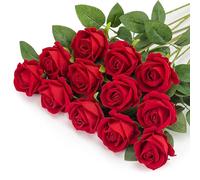 XoeLLe 12 Piezas Flores Artificiales Decoracion, 52 cm Rosas Artificiales, Realista Flores Preservadas, Rosa Eterna, Ramo de Novia para Banquete Boda Decoración Hogar Centros Mesa (Rojo Brillante)